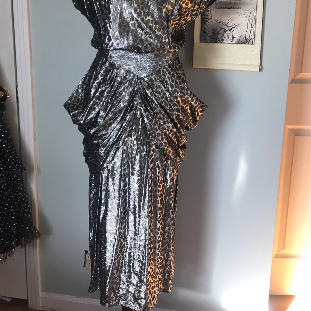 SOLD 80s silver leopard lame dress sz M - Picture 7 of 8